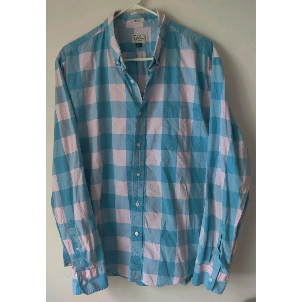 J. Crew Men's Classic‎ Shirt Blue/Pink Gingham Plaid Long Sleeve Stretch Size XL